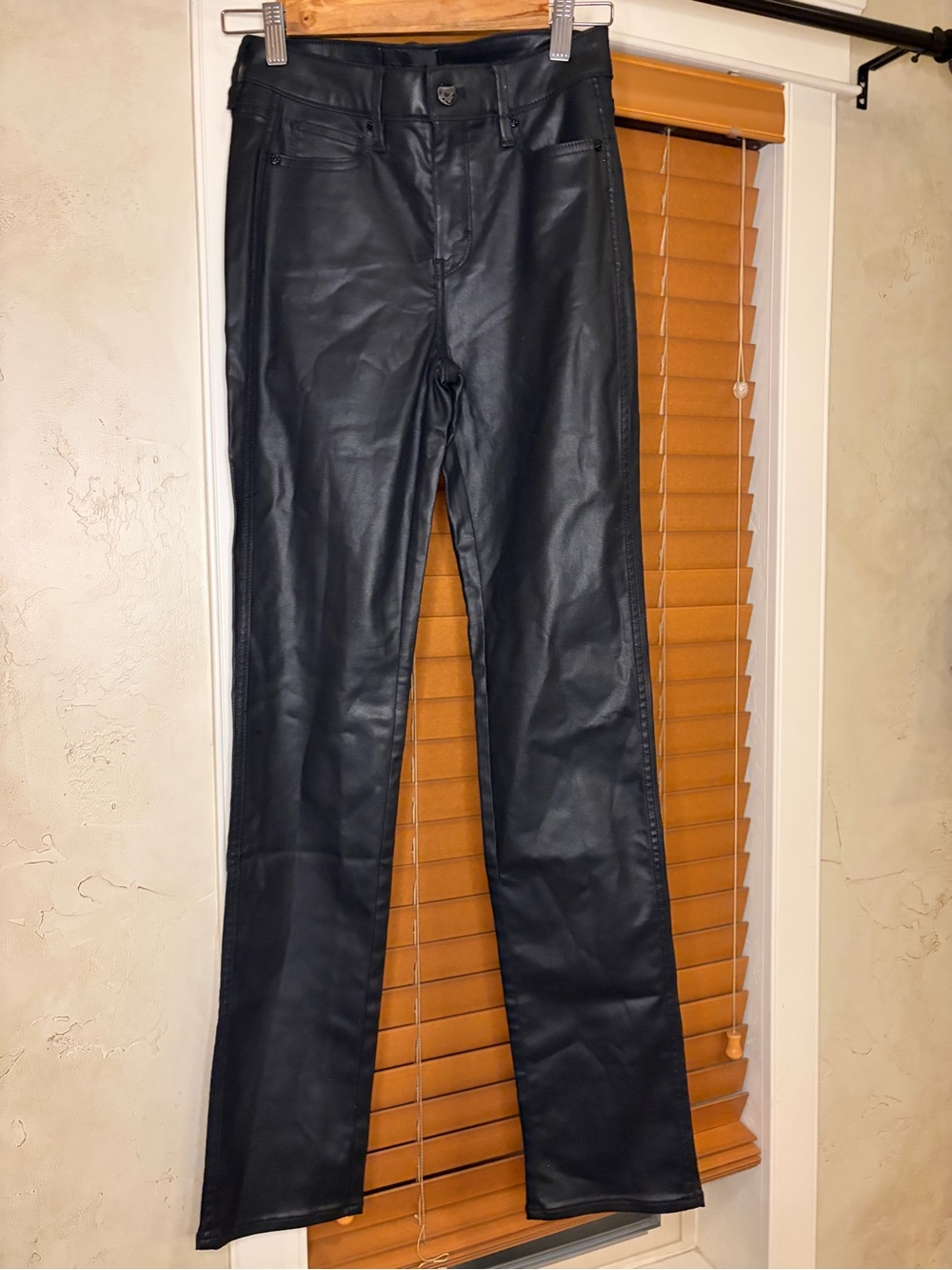 White House Black Market Black Faux Leather Flare Jeans